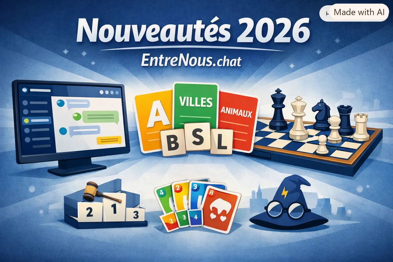 Nouveautés 2026: jeux, webchat.