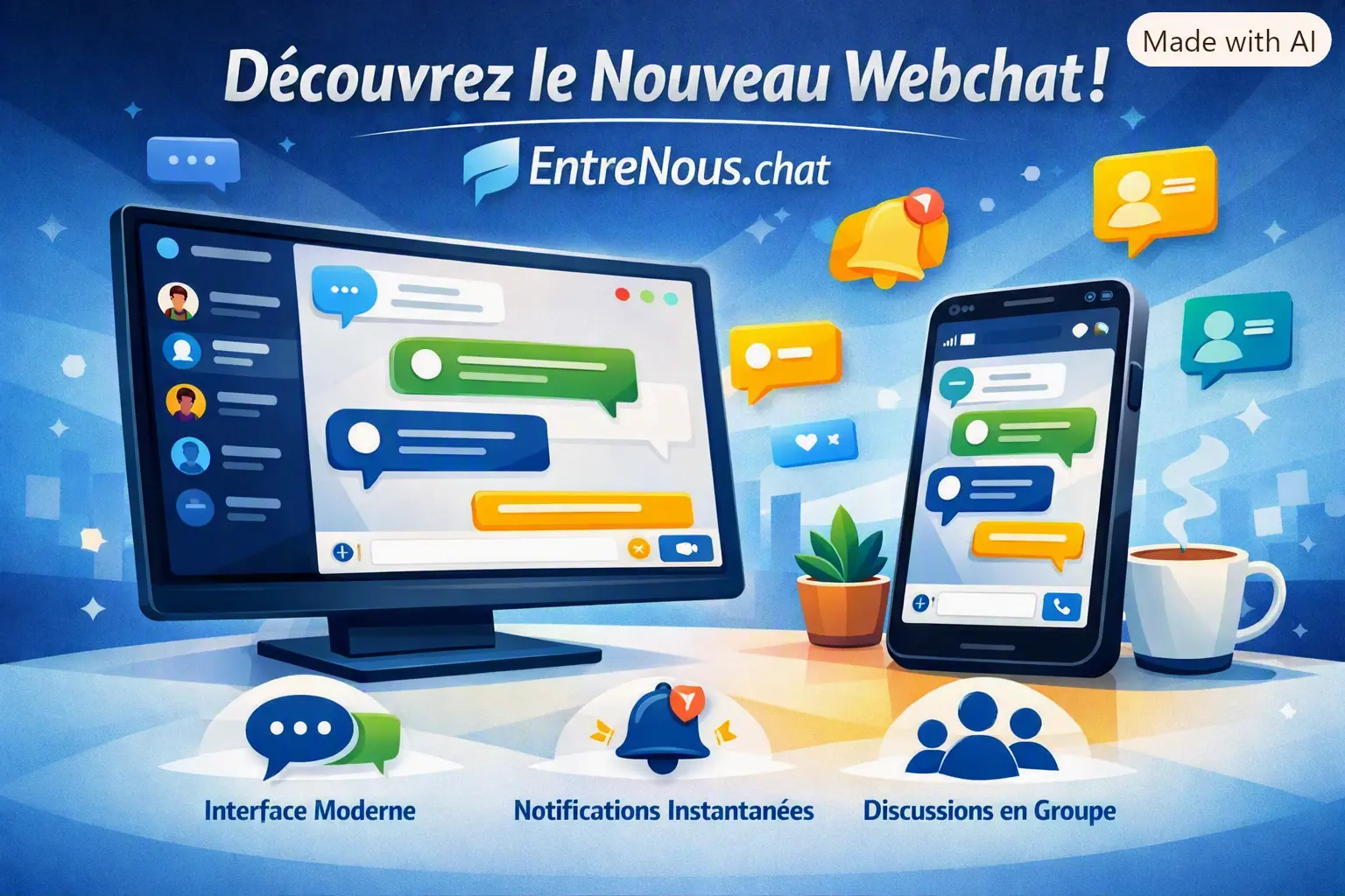 Nouveau webchat application de tchat sur entrenous.chat , serveur de discussion des IEG Françaises .